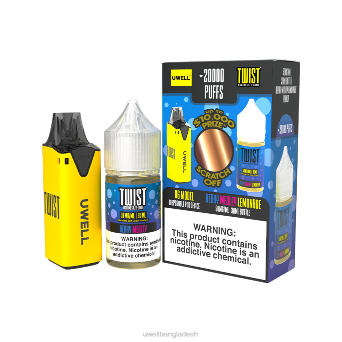 UWELL store - UWELL V6 নিষ্পত্তিযোগ্য ডিভাইস + বাবার বাষ্প 30 মিলি রস - কোল্যাব বান্ডেল clr: হলুদ/flv: বেরি মেডলি লেমনেড 50mg 02PJ216