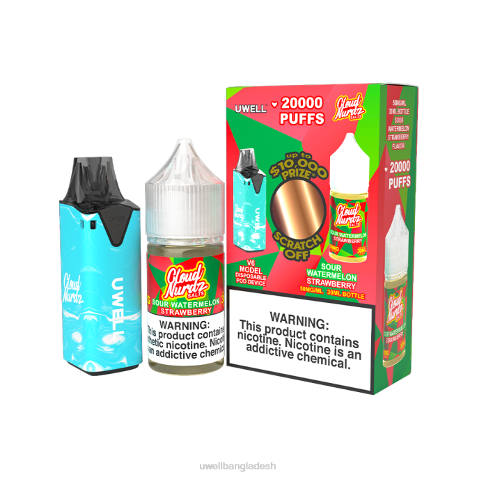 UWELL vape disposable - UWELL V6 নিষ্পত্তিযোগ্য ডিভাইস + বাবার বাষ্প 30 মিলি রস - কোল্যাব বান্ডেল clr: blue/flv: টক তরমুজ স্ট্রবেরি 50mg 02PJ204