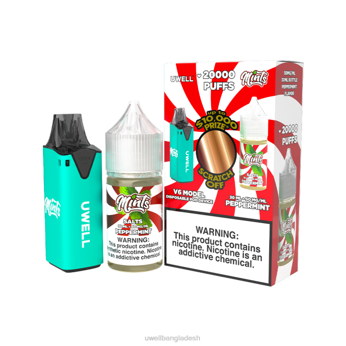 UWELL vape flavours - UWELL V6 নিষ্পত্তিযোগ্য ডিভাইস + বাবার বাষ্প 30 মিলি রস - কোল্যাব বান্ডেল clr: সায়ান/flv: পেপারমিন্ট 50mg 02PJ211