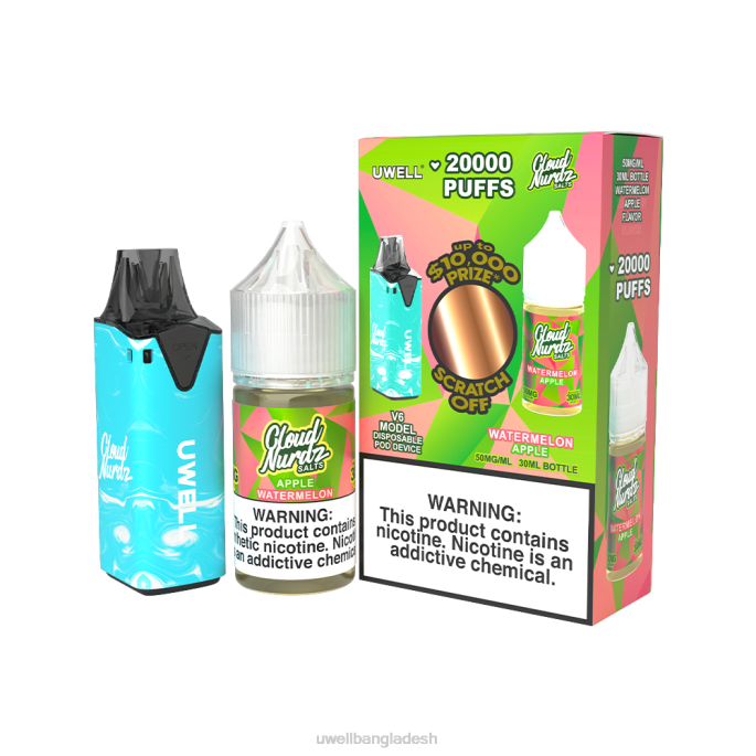 UWELL vape kit - UWELL V6 নিষ্পত্তিযোগ্য ডিভাইস + বাবার বাষ্প 30 মিলি রস - কোল্যাব বান্ডেল clr: blue/flv: তরমুজ আপেল 50mg 02PJ205