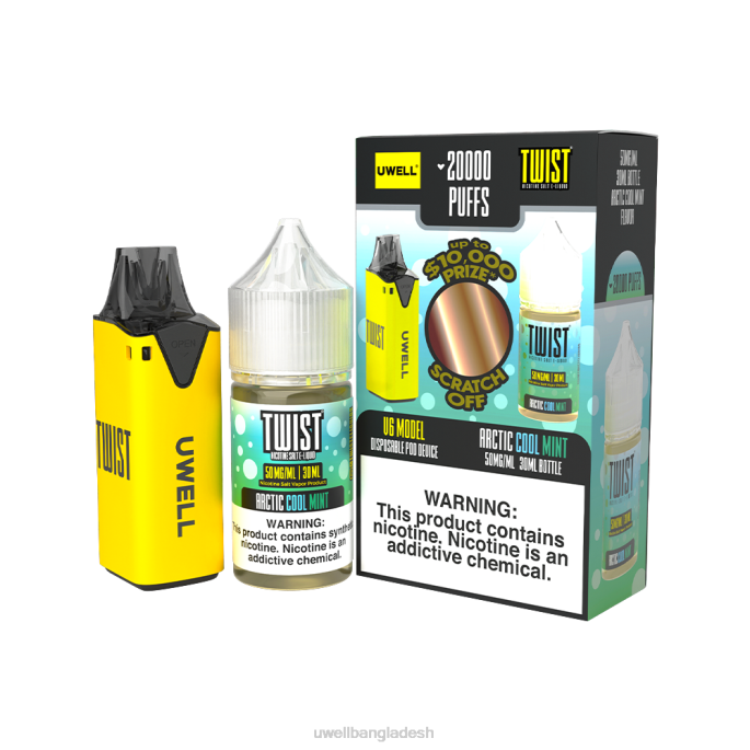 UWELL vape kit - UWELL V6 নিষ্পত্তিযোগ্য ডিভাইস + বাবার বাষ্প 30 মিলি রস - কোল্যাব বান্ডেল clr: হলুদ/flv: আর্কটিক শীতল পুদিনা 50mg 02PJ215