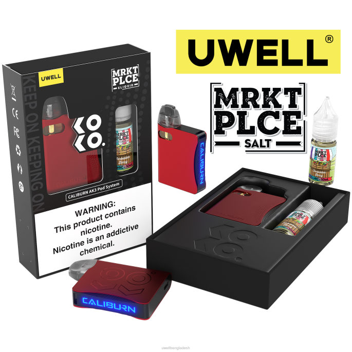 UWELL Dhaka - UWELL CALIBURN AK3 kit + a3s 0.8ohm pods (x2) + বাবার বাষ্প 10ml সল্ট 50mg crl: grey/flv: নীল রাস্পবেরি পীচ 02PJ247