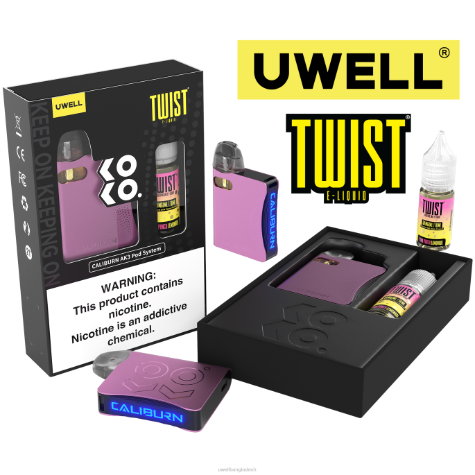 UWELL Dhaka - UWELL CALIBURN AK3 kit + a3s 0.8ohm pods (x2) + বাবার বাষ্প 10ml সল্ট 50mg crl: grey/flv: নীল রাস্পবেরি পীচ 02PJ247