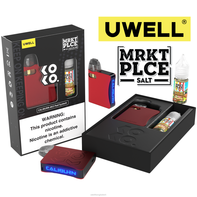 UWELL Dhaka - UWELL CALIBURN AK3 kit + a3s 0.8ohm pods (x2) + বাবার বাষ্প 10ml সল্ট 50mg crl: grey/flv: নীল রাস্পবেরি পীচ 02PJ247