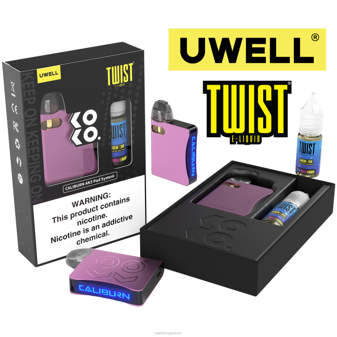 UWELL store - UWELL CALIBURN AK3 kit + a3s 0.8ohm pods (x2) + বাবার বাষ্প 10ml সল্ট 50mg crl: pink/flv: বেরি মেডলি লেমনেড 02PJ246