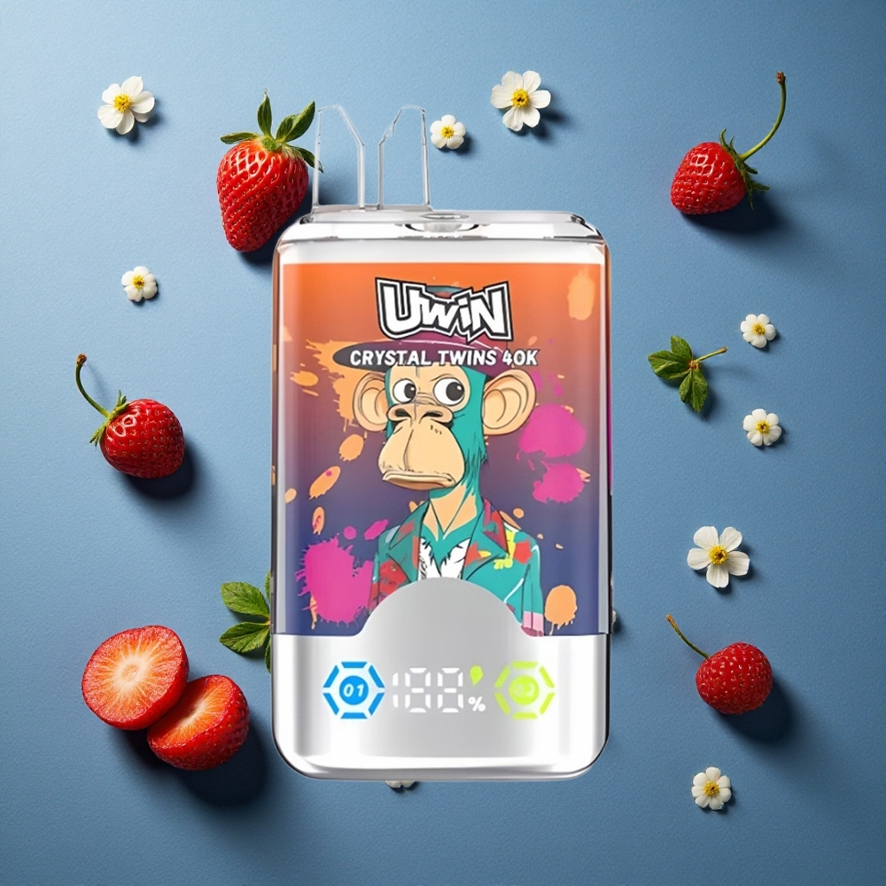 UWIN Crystal Twins 40000 Puffs স্ট্রবেরি রাস্পবেরি চেরি মিস্টার ব্লু (ফ্লেভার সিস্টেম: একটি ডিভাইসে দুটি স্বাদ, 32ml ই-লিকুইড ক্যাপাসিটি)