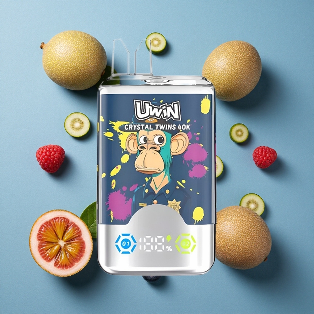 UWIN Crystal Twins 40000 Puffs ডিসপোজেবল ভেপ কিউই প্যাশন ফ্রুট গুয়াভা ব্লুবেরি রাস্পবেরি (৪০০০০ পাফ, ৩২মিলি ই-লিকুইড)