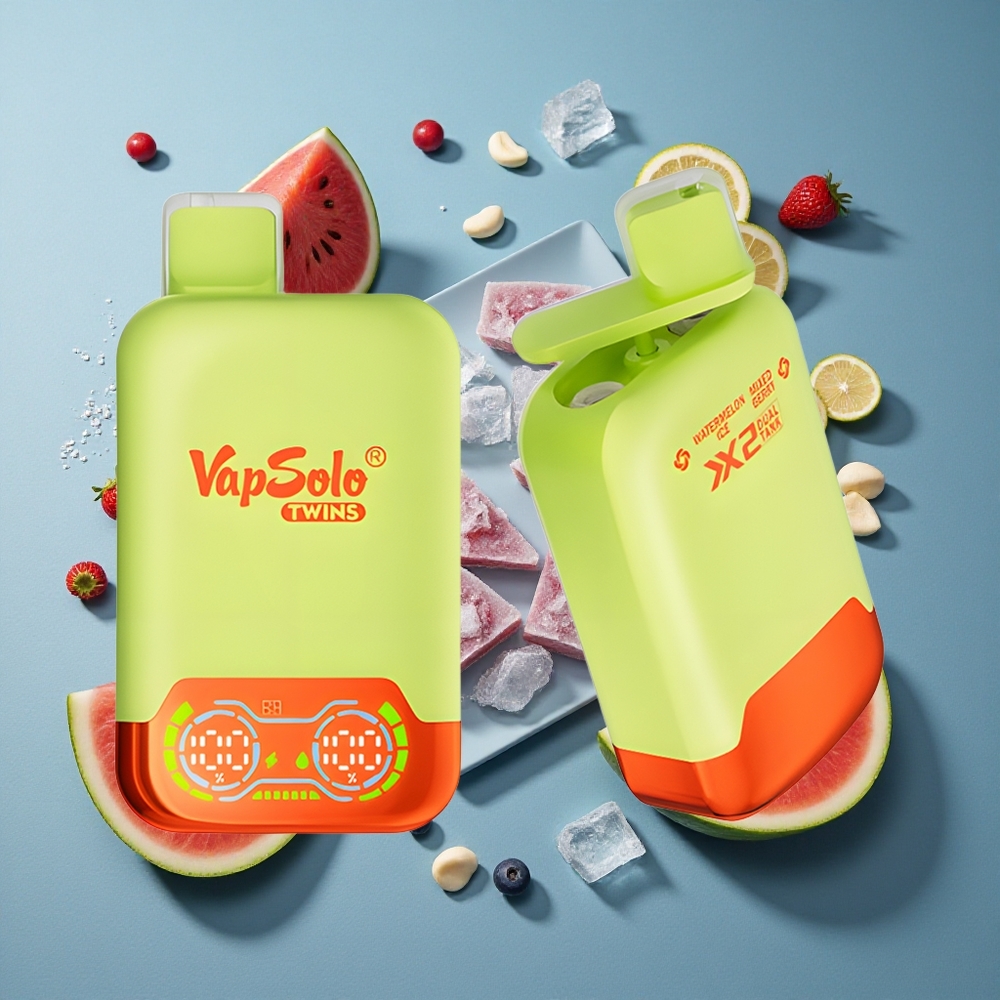 Vapsolo Twins 20000 পাফস ডিসপোজেবল ভেপ তরমুজ বরফ ও মিশ্র বেরি (ই-লিকুইড: ৪০ মিলি, নিকোটিন: ২০/৫০মিগ্রা/মিলি)