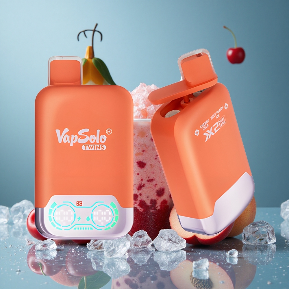 Vapsolo Twins 20000 Puffs ডিসপোজেবল ভেপ চেরি কোলা & জুসি পিচ আইস (ই-লিকুইড: ৪০ মিলি, নিকোটিন: ২০mg/ml, ৫০mg/ml)