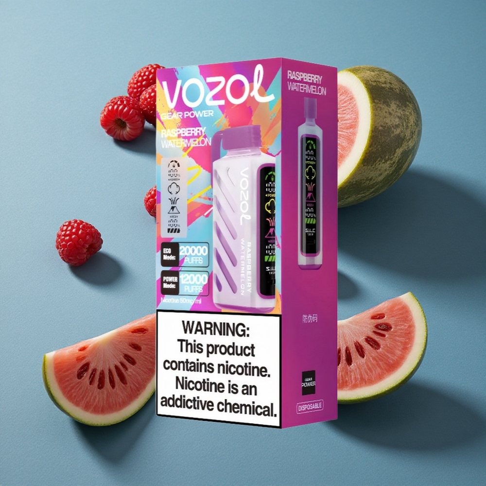 VOZOL Gear Power 20000 Puffs ডিসপোজেবল ভেপ রাস্পবেরি তরমুজ, S.i.L.C. টেক, 20mL প্রি-ফিল্ড