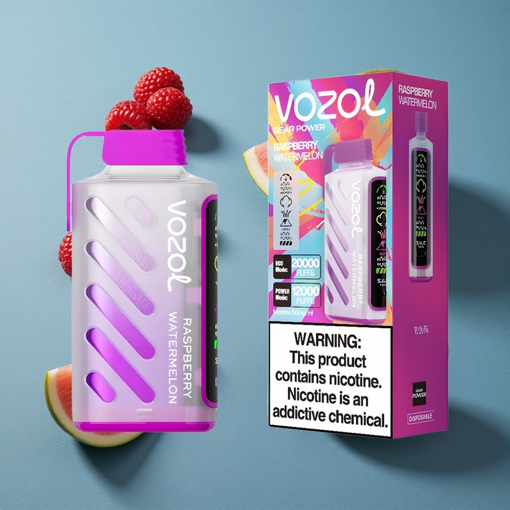 VOZOL Gear Power 20000 Puffs ডিসপোজেবল ভেপ রাস্পবেরি তরমুজ, S.i.L.C. টেক, 20mL প্রি-ফিল্ড