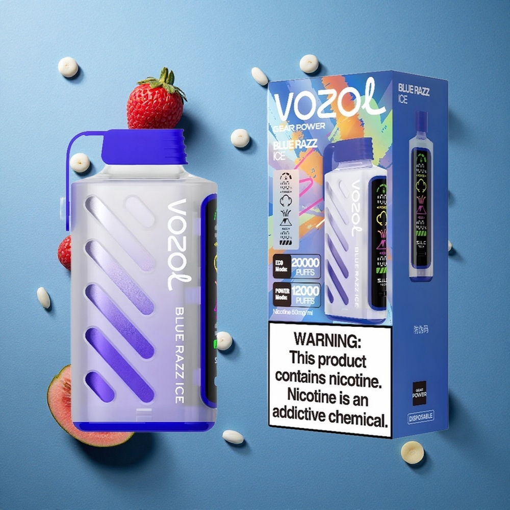 VOZOL Gear Power 20000 Puffs ডিসপোজেবল ভেপ ব্লু র্যাজ আইস S.i.L.C. টেক ২০mL প্রি-ফিল্ড